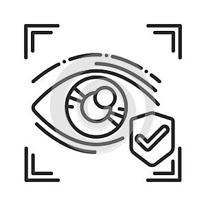 Eye identification black line icon. ID and verifying person. Approved protection. Concept of: dna system, scientific