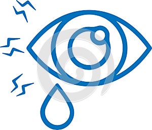 Eye infection icon, painful eye, virous attack eye blue vector icon