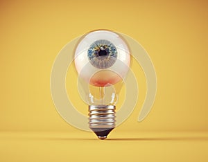 Eye inside a light bulb. Vision concept