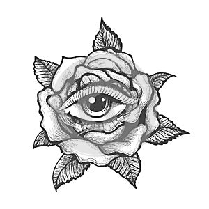 Eye Inside a Rose Flower Tattoo