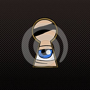 Eye in the keyhole pop art style vector