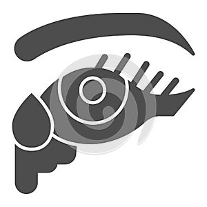Eye lacrimation solid icon, Allergy symptoms concept, excessive watering of the eyes sign on white background, Tear in