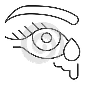 Eye lacrimation thin line icon, Allergy symptoms concept, excessive watering of the eyes sign on white background, Tear photo