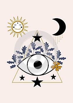 Eye, leaves and celestial elements
