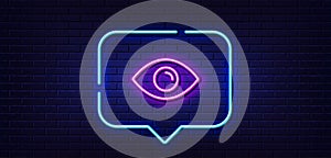 Eye line icon. Look or Optical Vision sign. Neon light speech bubble. Vector