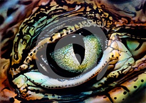 The eye of a lizard. Airbrush painting. Hand drawing