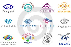 Eye logo vector eyeball icon eyes look vision and eyelashes logotype of medical care optic company supervision