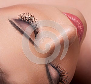 Eye with long eyelashes. High quality image.