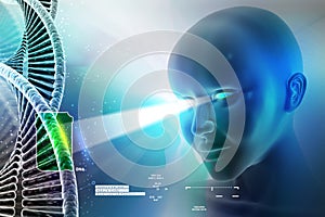 Eye looking ahead against dna structures