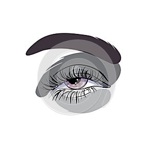 Eye make up, fashion illustration in shades of gray.
