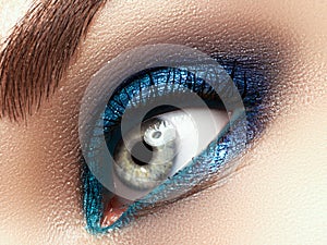 Eye Makeup. Beautiful Eyes Glitter Make-up. Holiday Makeup detail.