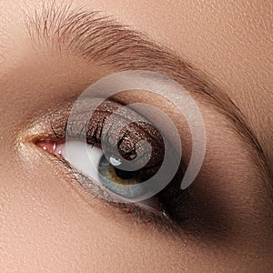 Eye makeup. Beautiful eyes make-up. Holiday makeup detail. Long