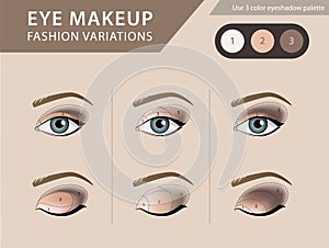 Eye makeup tutorial, eyeshadow vector template