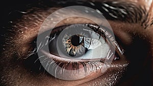 An eye of a man, with gray iris, beautiful man eye, detailed, closeup shot. Generative Ai