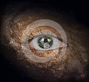 Eye in midst of Galaxy with Earth Reflection