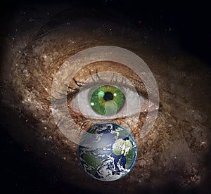 Eye in midst of Galaxy with Earth photo