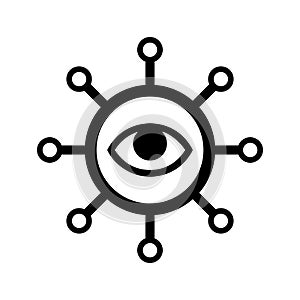 Eye, network monitoring icon. Black vector design