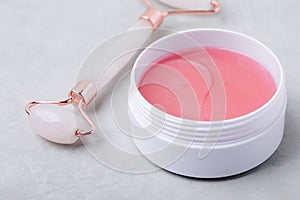 Eye patches. Pink rose eye patches. Hydrogel korean cosmetics eye patches, collagen mask