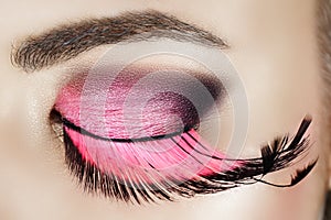 Eye with pink eyelashes