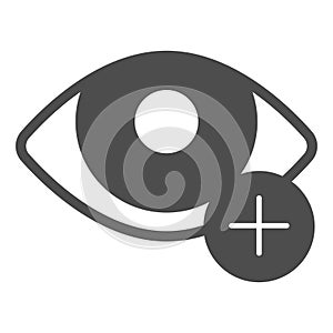 Eye and plus solid icon, vision treatment concept. Vector graphics. Hyperopia, ophthalmology sign on white background