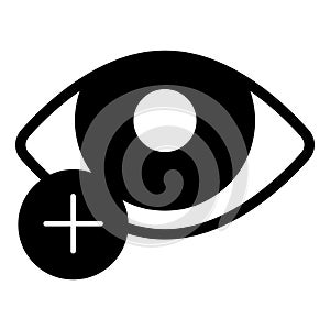 Eye and plus solid icon, vision treatment concept. Vector graphics. Hyperopia, ophthalmology sign on white background