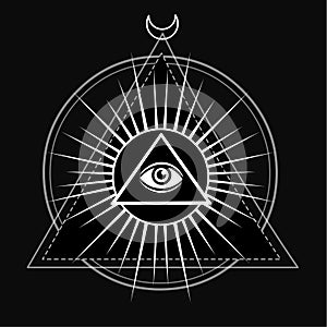 Eye of Providence. All seeing eye inside triangle pyramid.