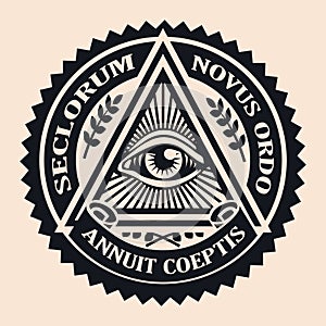 Eye of Providence. Masonic symbol. Conspiracy theory. parchment, space. seclorum, novus ordo, annuit coeptis photo