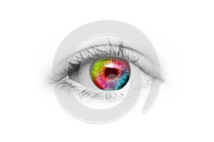 Eye with pupil in rainbow colors