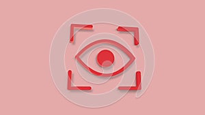Eye scan 3d icon isolated on red background. Scanning eye. Security check symbol. Cyber eye sign. 4K