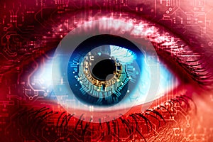 Eye scan technology. Biometric security concept. Generative AI.