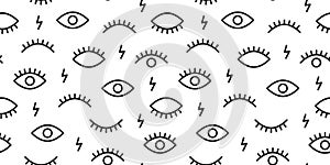 Eye seamless pattern, doodle background, simple character print line design, trendy memphis texture, retro look wallpaper. Black