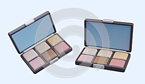 Eye shadow box. Nude palette of powder and blush. Pressed makeup powder