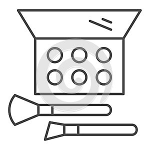 Eye shadow and brush thin line icon, Cosmetic products concept, make up accessories sign on white background, eye shadow