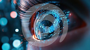 Eye showing futuristic digital data in binary code