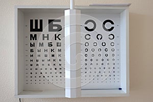 Eye sight, vision diagnostics table, russian version