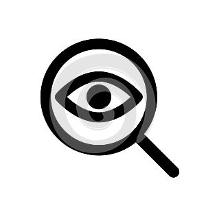 Eye sign with magnifying glass icon â€“ vector