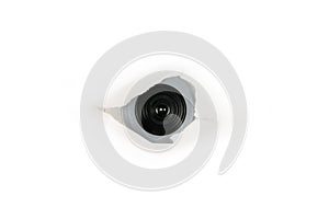Eye of spy, web cam behind a paper hole