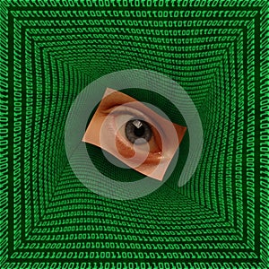 Eye in a square vortex of binary code