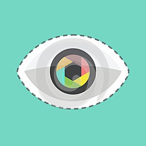 Eye Sticker in trendy line cut isolated on blue background