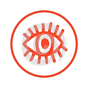 Eye symbol illustration hand drawn logotype red and white