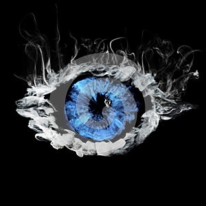 Eye from white and blue smoke photo