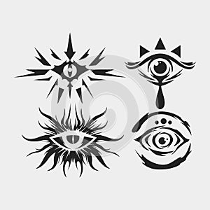 Eye tattoo tribal mystic illustration vector element demon, ghost eyes, game, pattern sticker pritable and editable