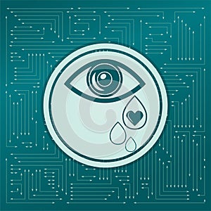 Eye Tears Icon on a green background, with arrows in different directions. It appears the electronic board.