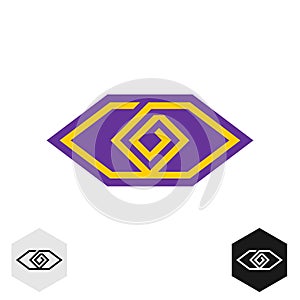 Eye tech cornered logo. Geometric lines technical or tribal eye symbol.