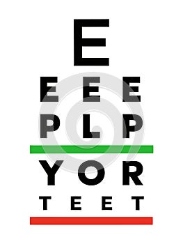 Eye test chart poster. Flat vector illustration