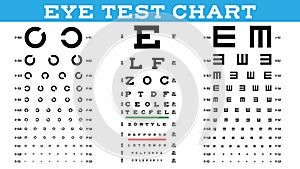 Eye Test Chart Set Vector. Vision Test. Optical Exam. Healthy Sigh. Medical Care. Ophthalmologist, Ophthalmology