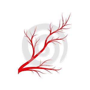 Eye veins, human red blood vessels, blood system. Vector illustration isolated on white background