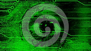 Eye viewing digital information represented by ones and zeros or binary