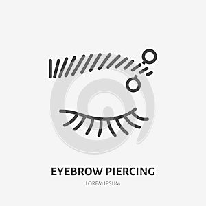 Eyebrow piercing line icon, vector pictogram of face jewelry. Piercing studio logo, linear illustration