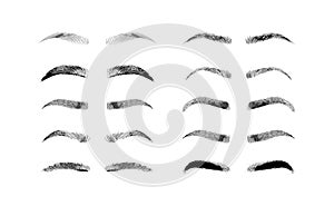 Eyebrow shapes. Various types of eyebrows. Classic type and other. Trimming. Vector illustration with different